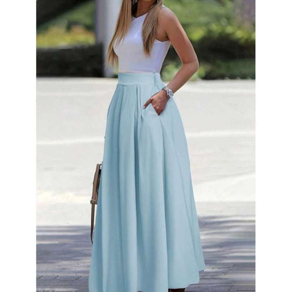 A-Line Solid Color High Waist Skirt Maxi